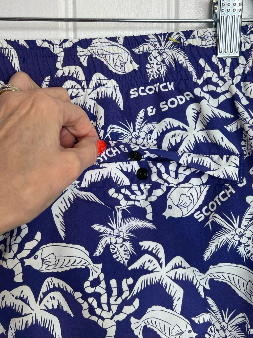 Scotch & Soda Royal Blue Tropical Swim Trunks with Side‎ Stripes. Size XL.